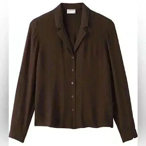 Frank and Oak Brown Long Sleeve Camp Collar Blouse Size XXS